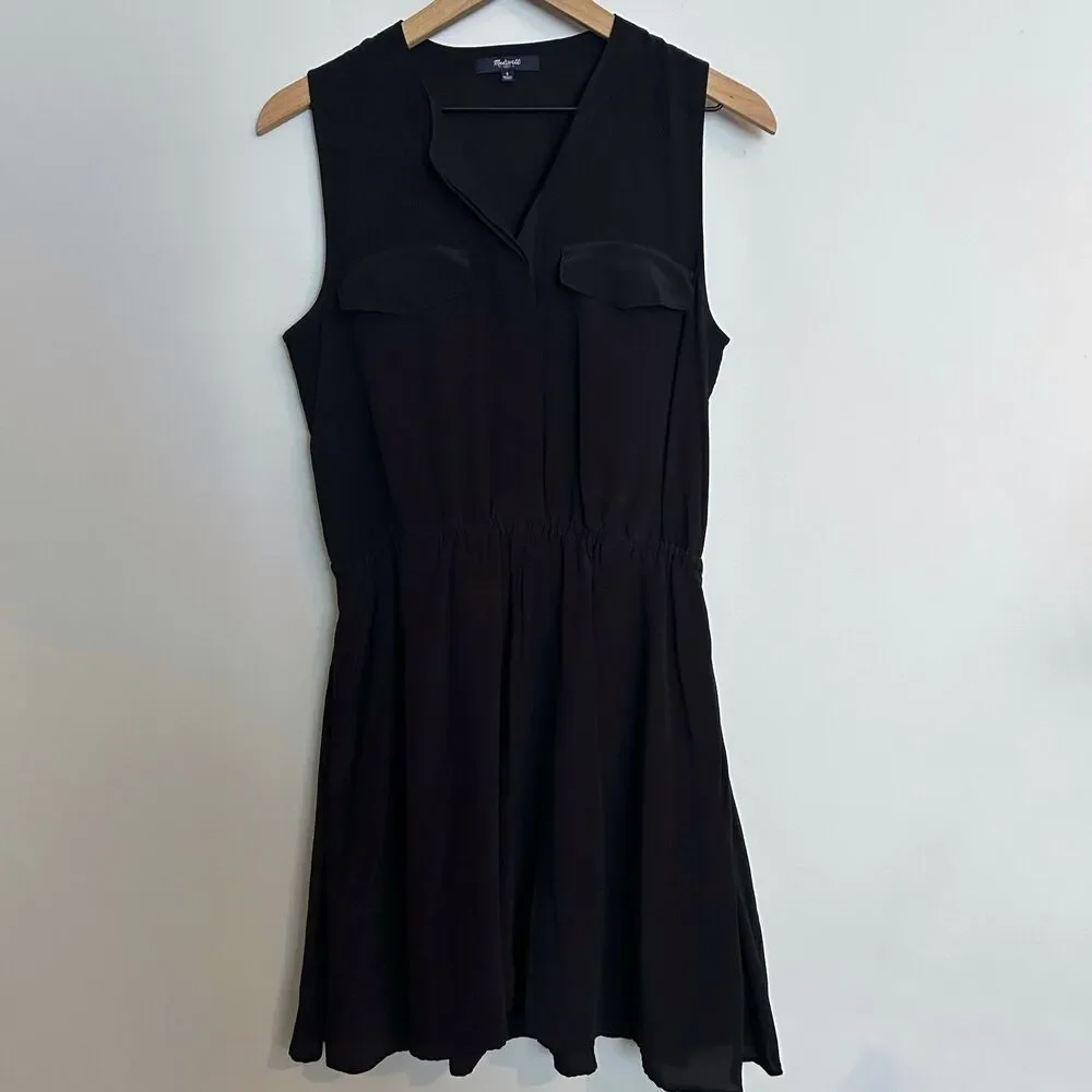 Madewell Sleeveless Silk Shirtdress Black Dress Small